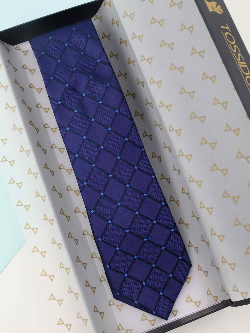 Blue Check Woven Silk Necktie