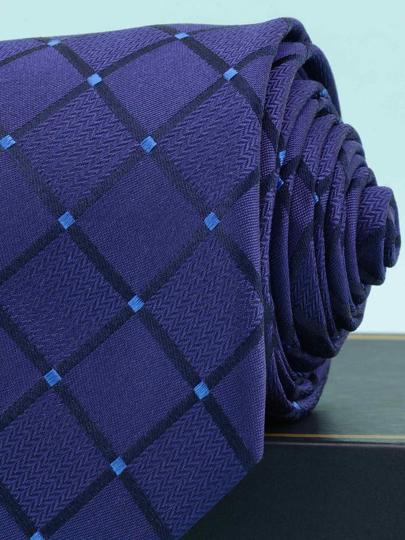 Blue Check Woven Silk Necktie