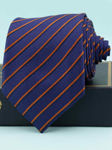 Blue Stripe Woven Silk Necktie