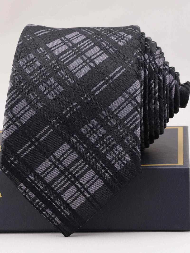 Black Check Woven Silk Necktie