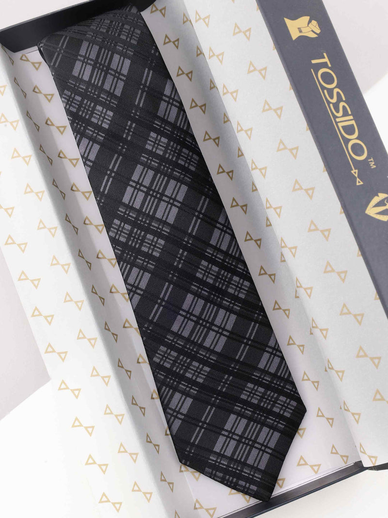 Black Check Woven Silk Necktie