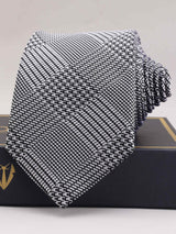 Grey Check Woven Silk Necktie