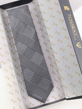 Grey Check Woven Silk Necktie