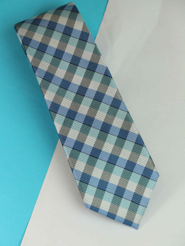 Blue Check Woven Silk Necktie