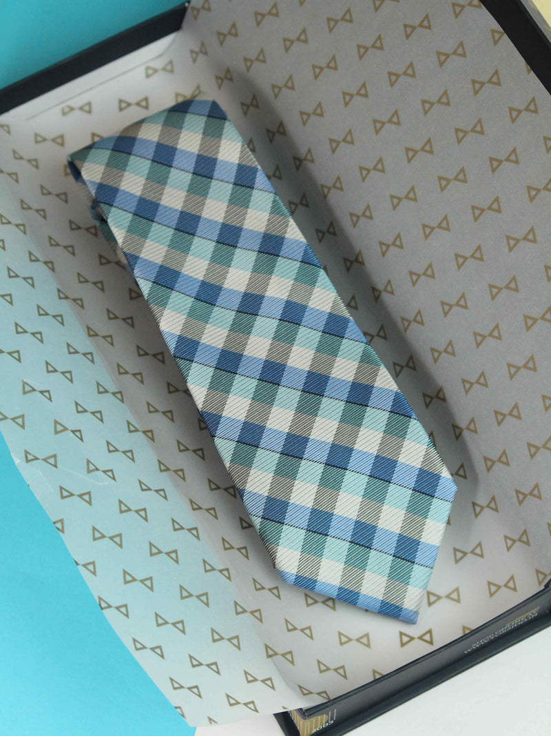 Blue Check Woven Silk Necktie