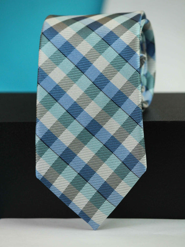 Blue Check Woven Silk Necktie