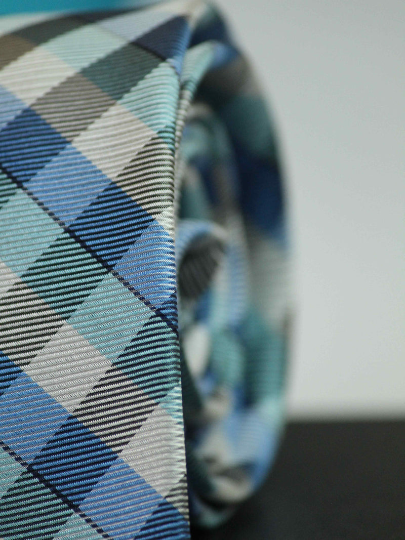 Blue Check Woven Silk Necktie