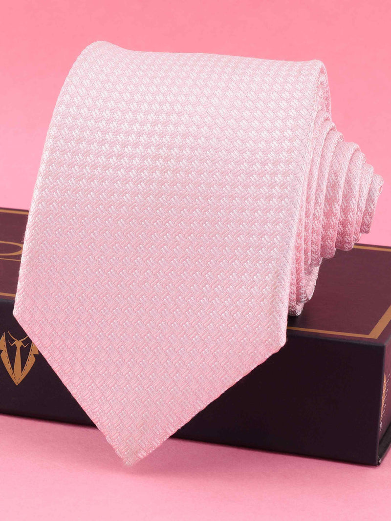 Pink Geometric Woven Silk Necktie