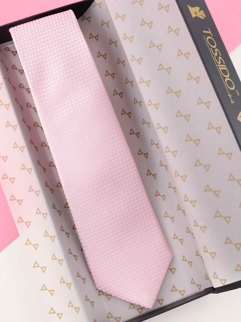 Pink Geometric Woven Silk Necktie