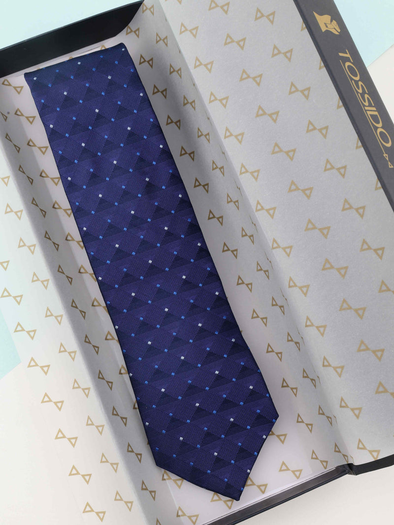 Blue Geometric Woven Silk Necktie