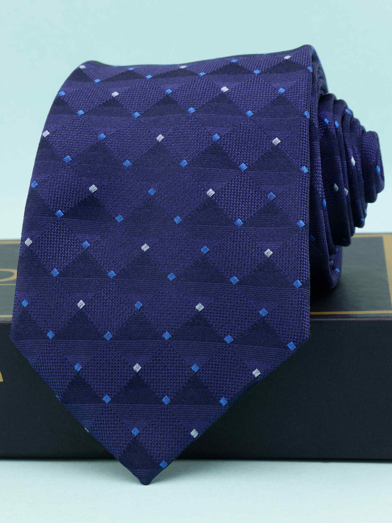 Blue Geometric Woven Silk Necktie