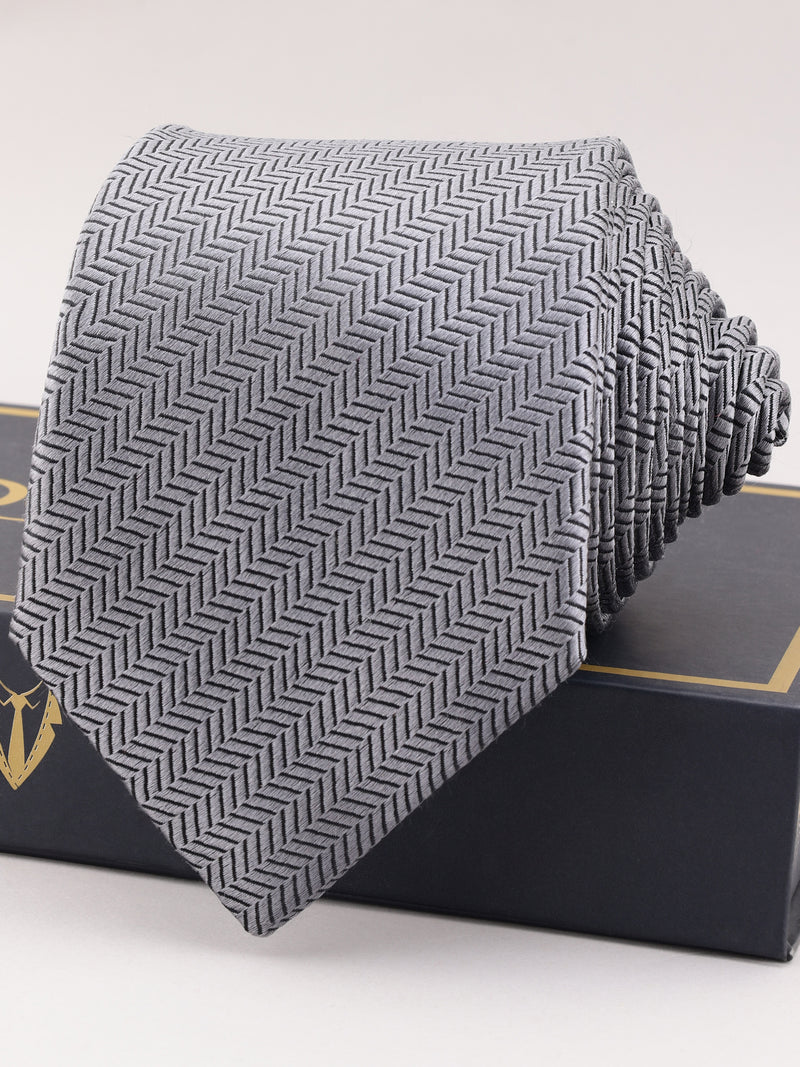 Grey Stripe Woven Silk Necktie