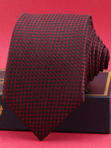 Maroon Geometric Woven Silk Necktie