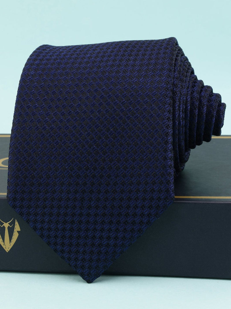 Blue Geometric Woven Silk Necktie