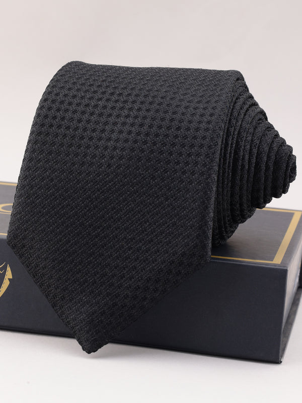 Black Geometric Woven Silk Necktie