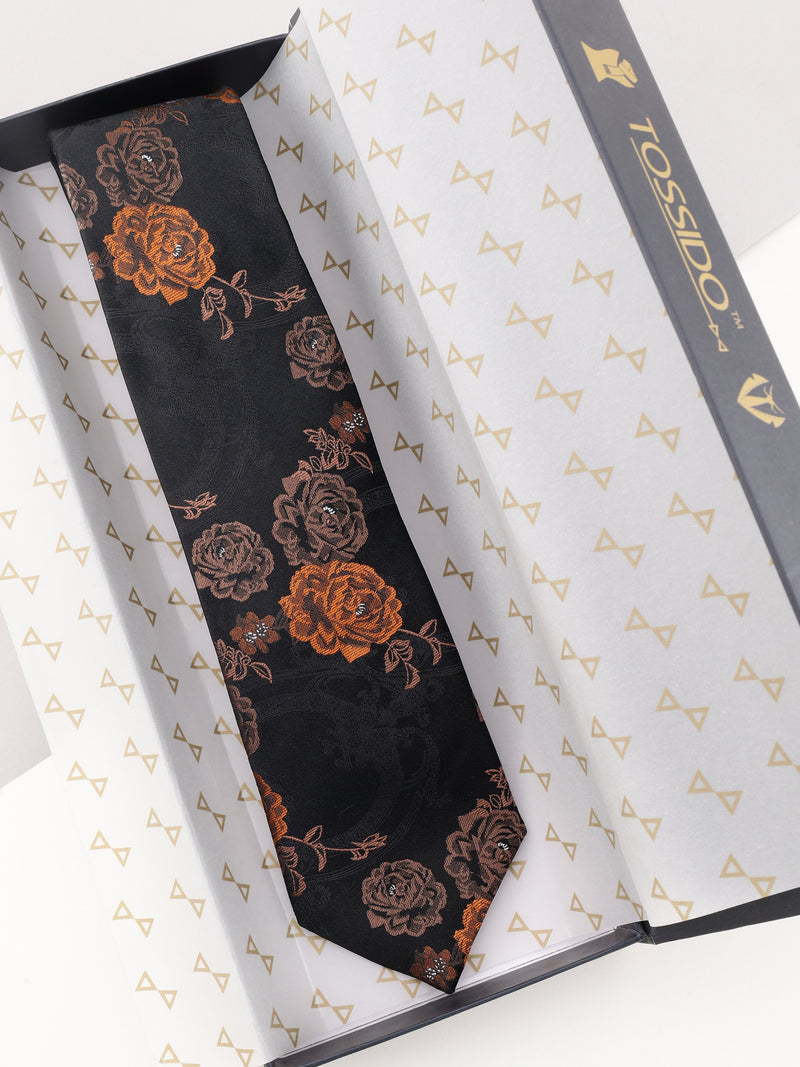 Black Floral Woven Silk Necktie