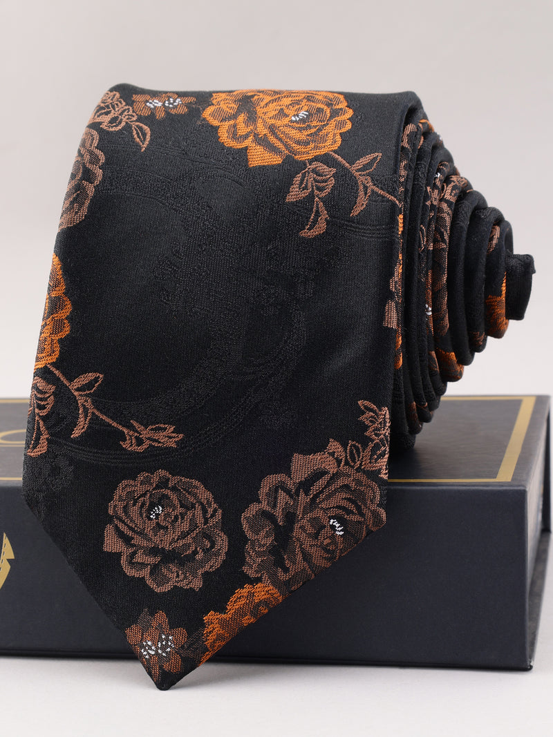 Black Floral Woven Silk Necktie