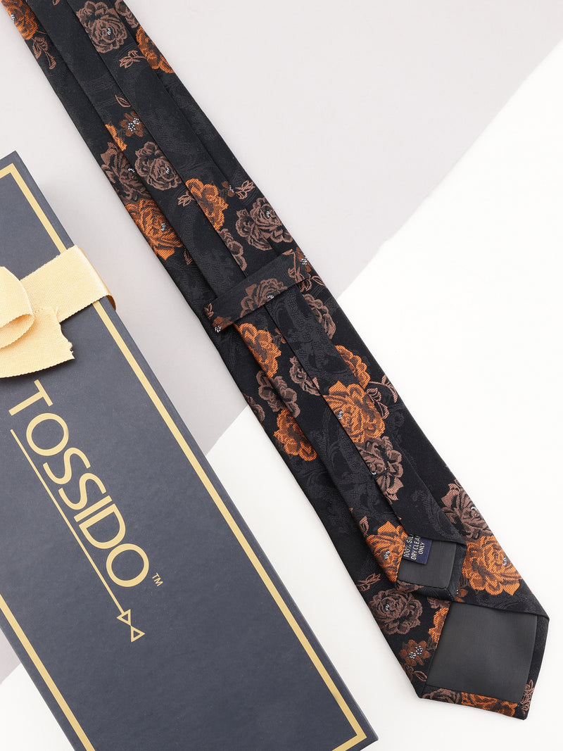 Black Floral Woven Silk Necktie