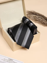 Black & Grey Stripe Performance Silk™ Necktie & Pocket Square Gift Set