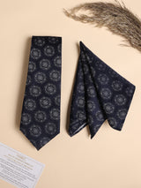 Navy & Grey Medallion Performance Silk™ Necktie & Pocket Square Gift Set