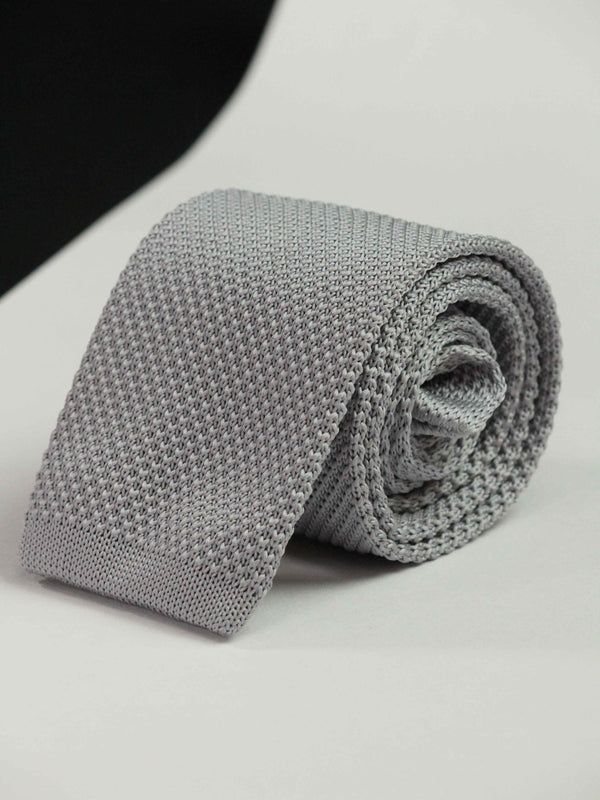 Grey Solid Knitted Necktie