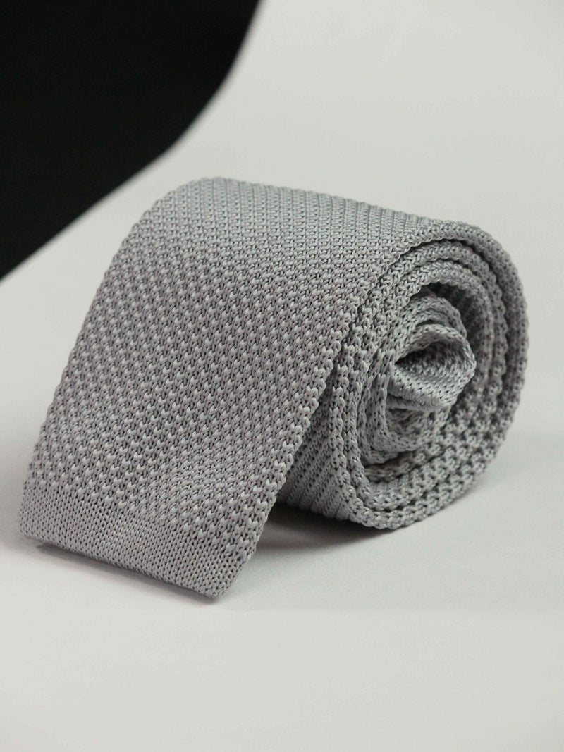 Grey Solid Knitted Necktie