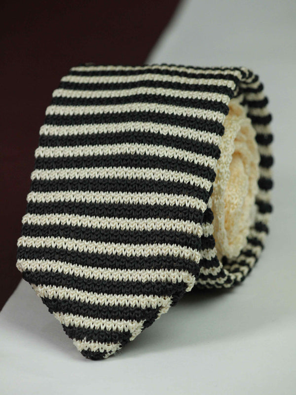 Beige & Black Stripe Knitted Necktie