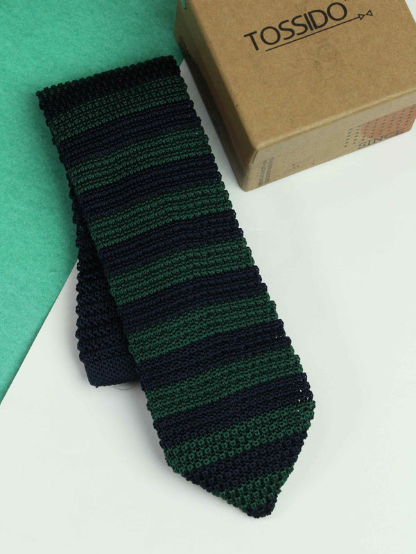 Blue & Green Stripe Knitted Necktie