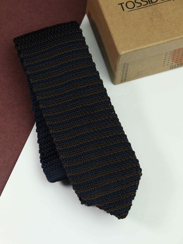 Blue & Brown Stripe Knitted Necktie