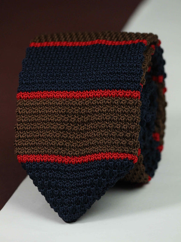 Blue & Brown Stripe Knitted Necktie