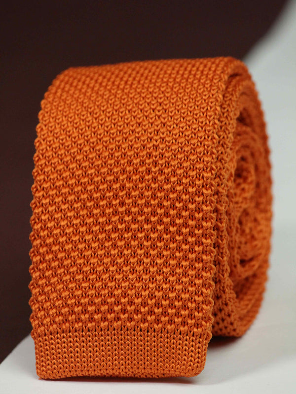 Orange Solid Knitted Necktie