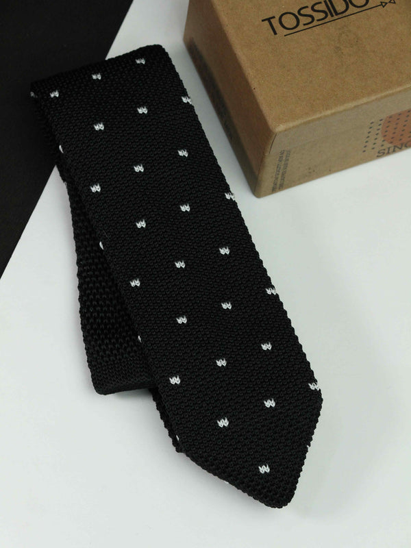 Black Geometric Knitted Necktie