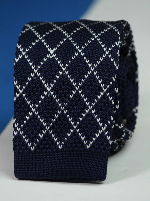 Blue Check Knitted Necktie