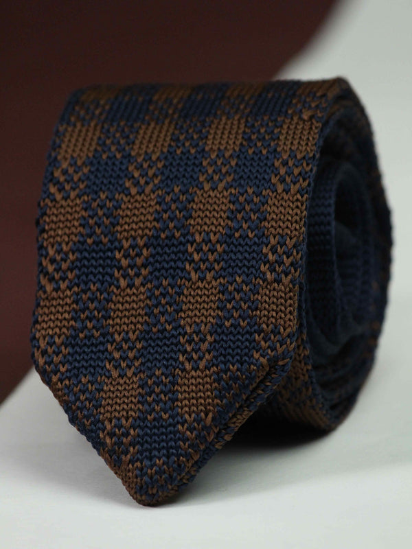 Blue & Brown Check Knitted Necktie