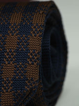 Blue & Brown Check Knitted Necktie
