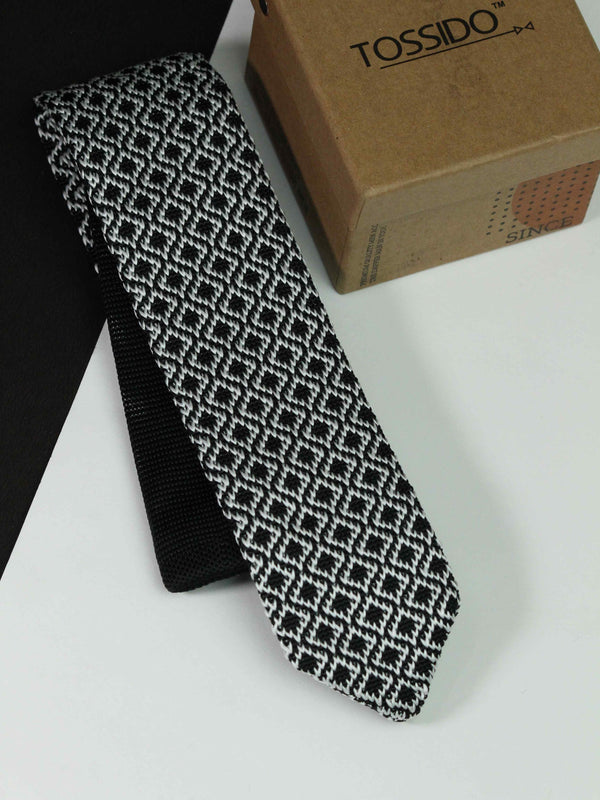 Black & White Check Knitted Necktie