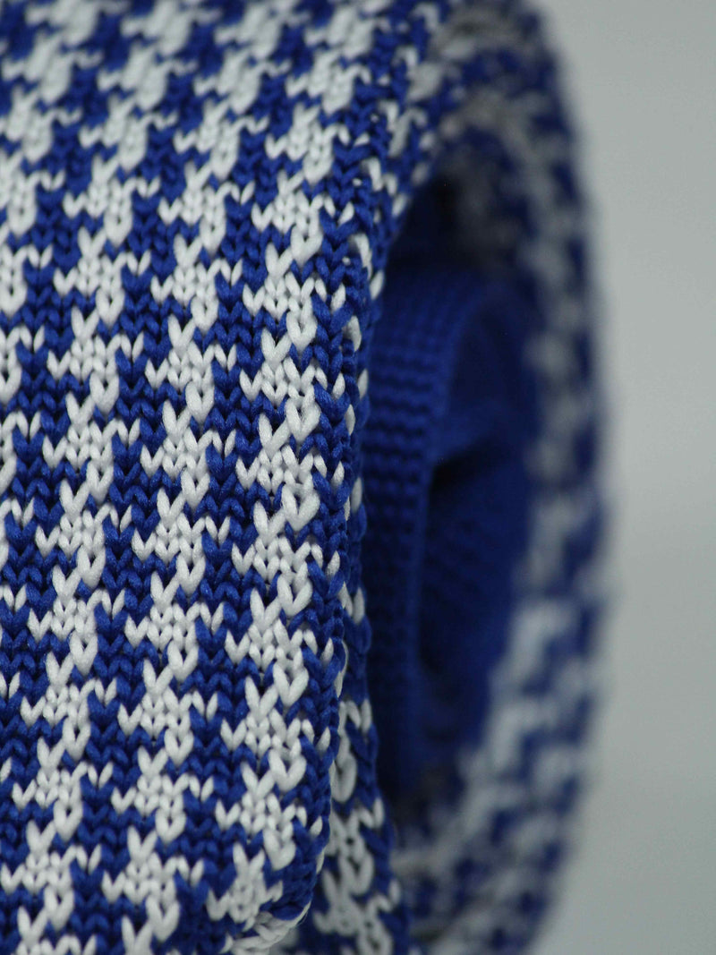 Blue Geometric Knitted Necktie