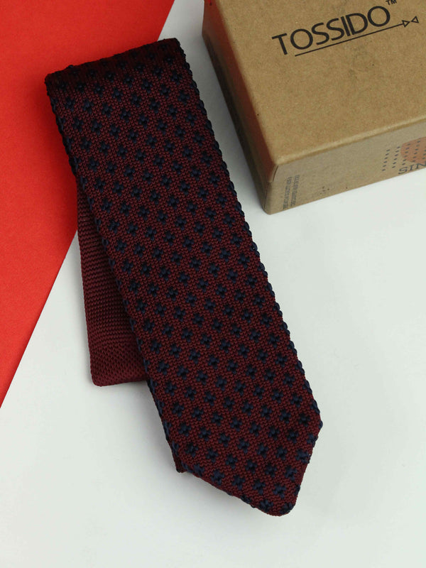 Maroon Geometric Knitted Necktie