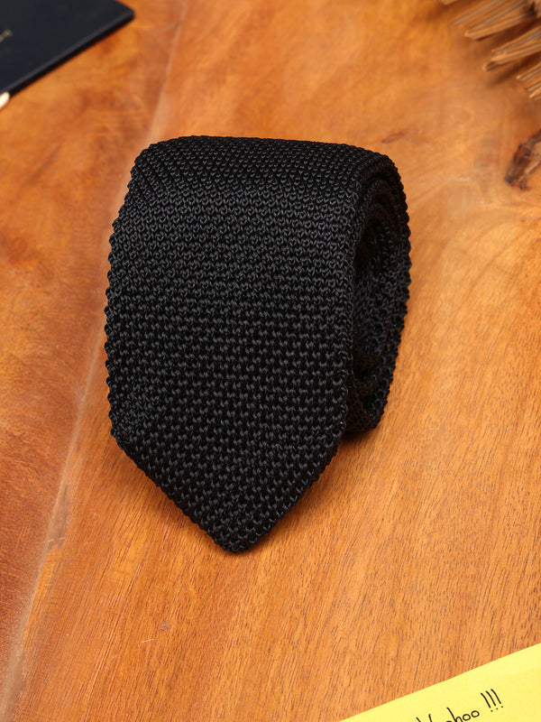 Black Solid Knitted Necktie