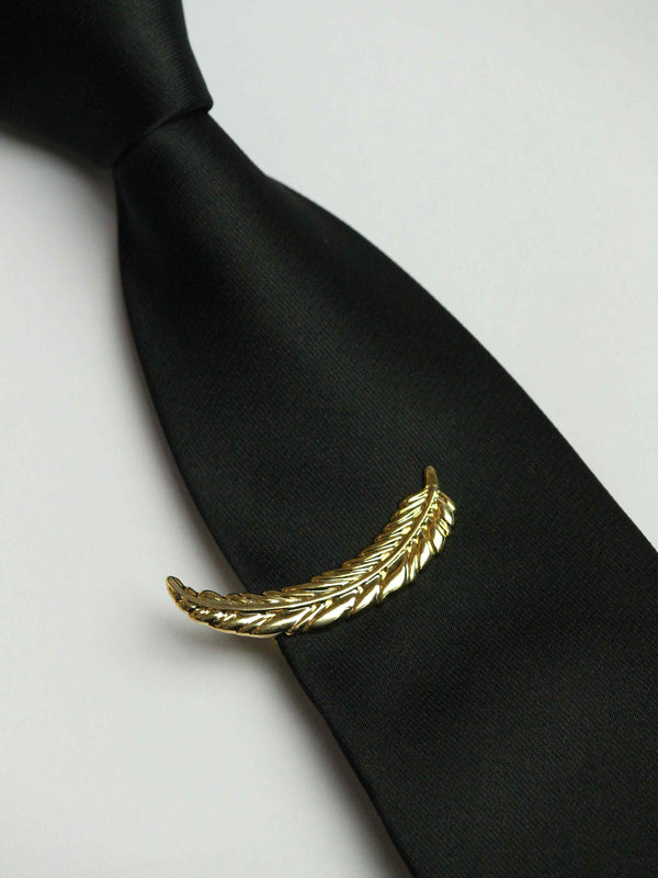 Golden Curved Feather Tie Bar