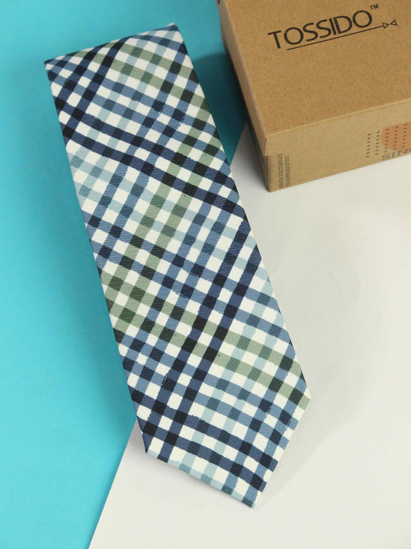 White & Blue Micro Fiber Necktie