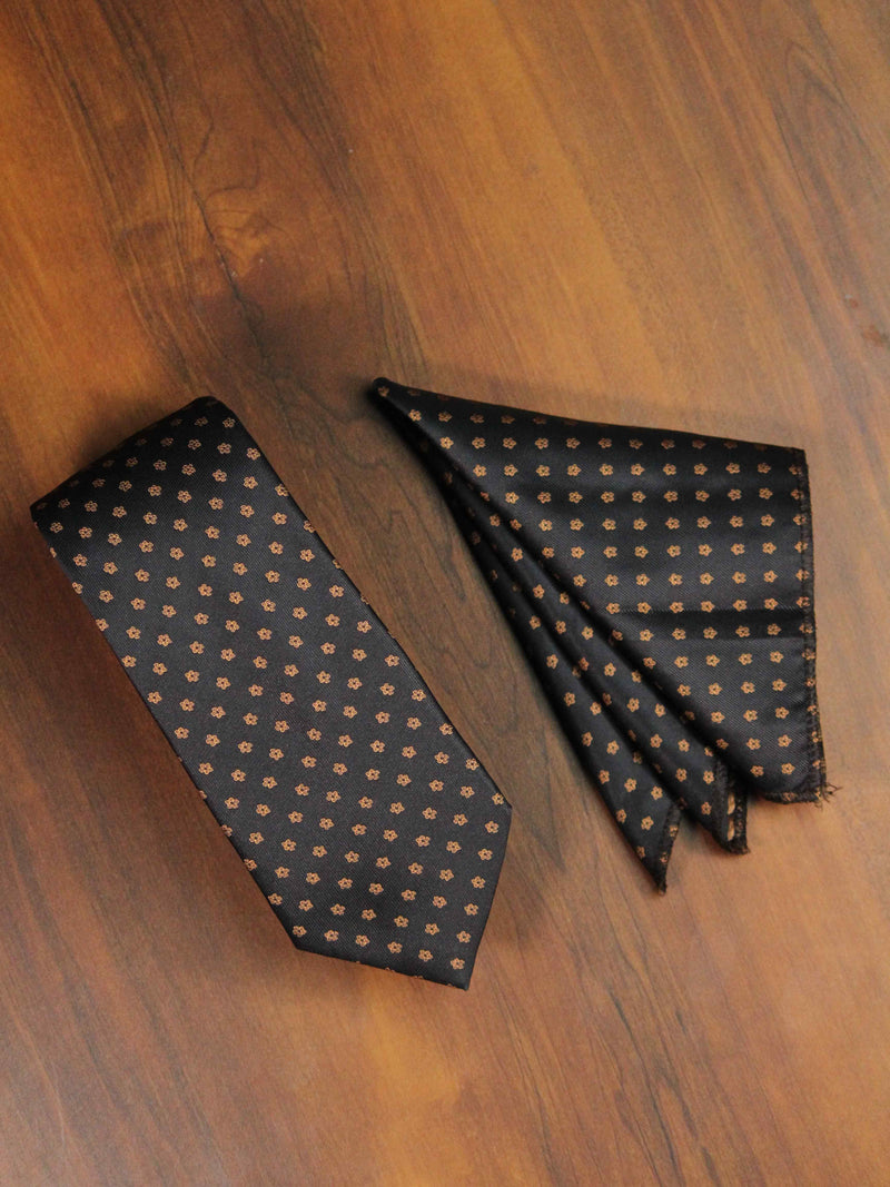 Brown Floral Necktie & Pocket Square Giftset