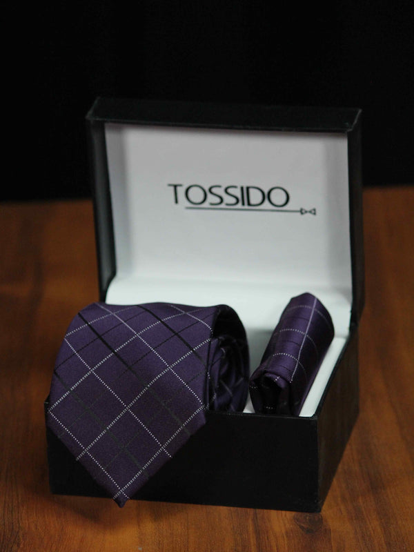 Purple Check Necktie & Pocket Square Giftset