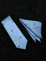 Sky Blue Geometric Necktie & Pocket Square Giftset