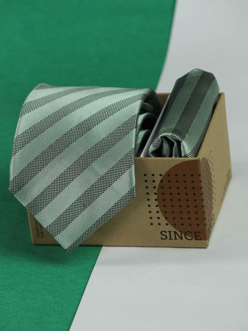 Light Green & Grey Necktie & Pocket Square Giftset