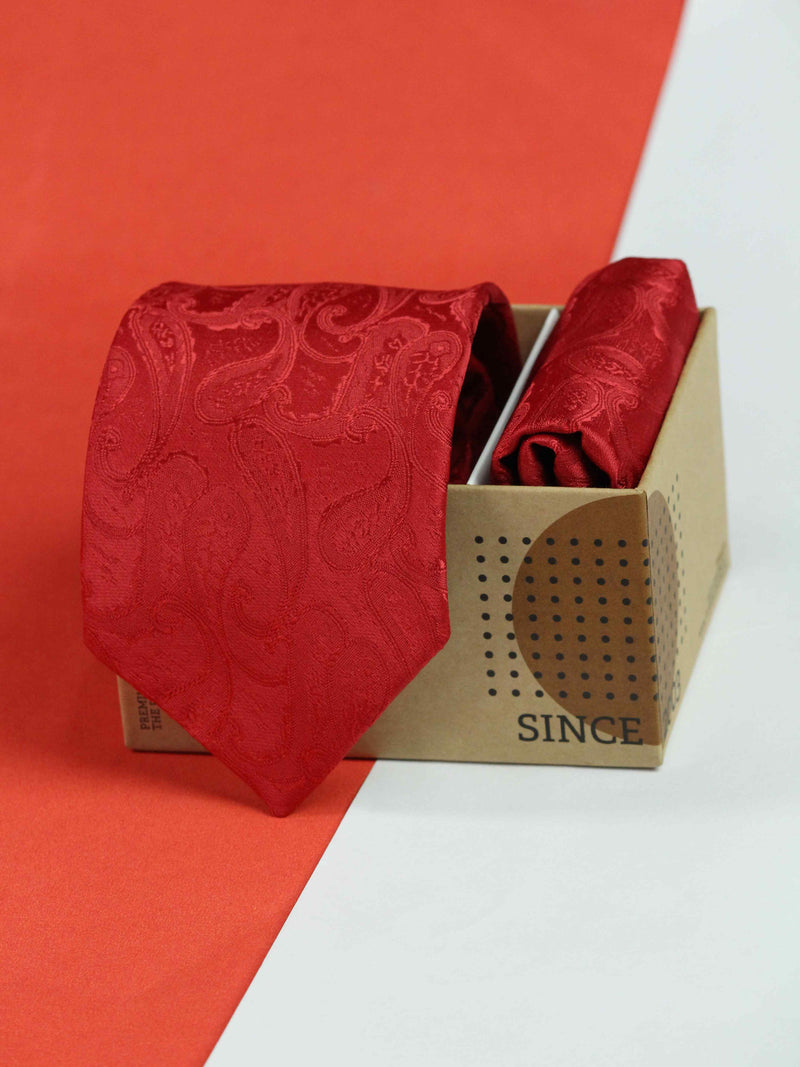 Red Paisley Necktie & Pocket Square Giftset