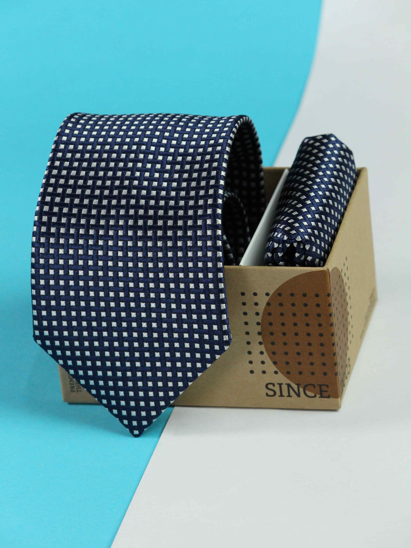 Blue Geometric Necktie & Pocket Square Giftset