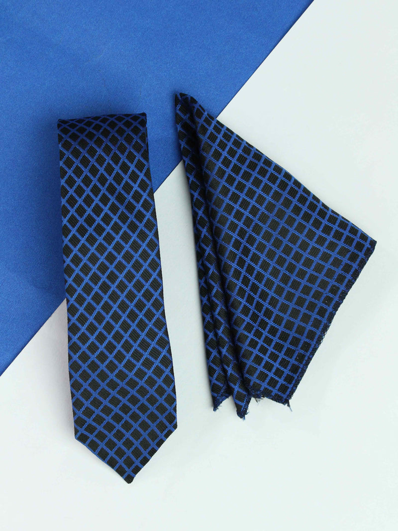 Blue Check Necktie & Pocket Square Giftset