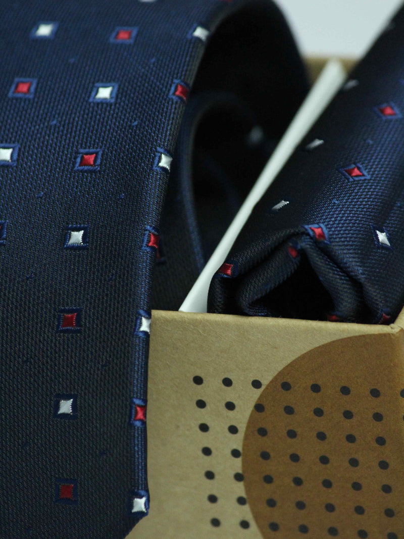 Navy Blue Geometric Necktie & Pocket Square Giftset