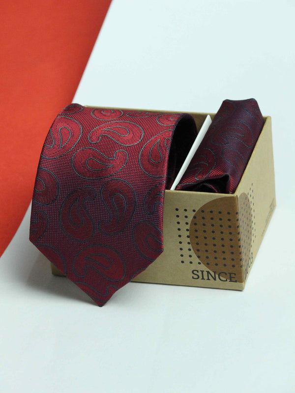 Maroon Paisley Necktie & Pocket Square Giftset